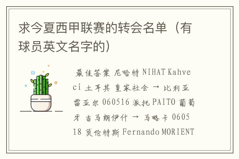 求今夏西甲联赛的转会名单(有球员英文名字的)