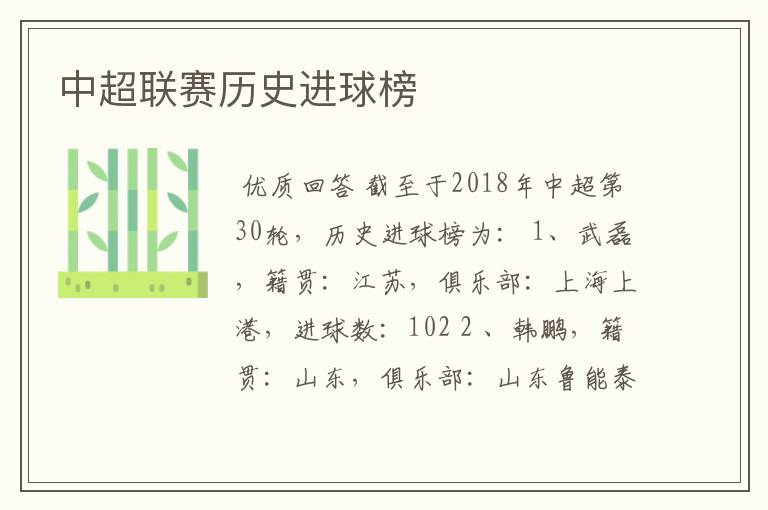中超联赛历史进球榜