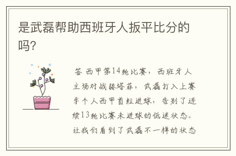 是武磊帮助西班牙人扳平比分的吗?