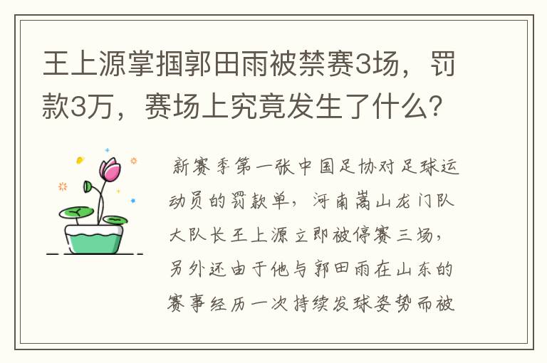 王上源掌掴郭田雨被禁赛3场,罚款3万,赛场上究竟发生了什么?