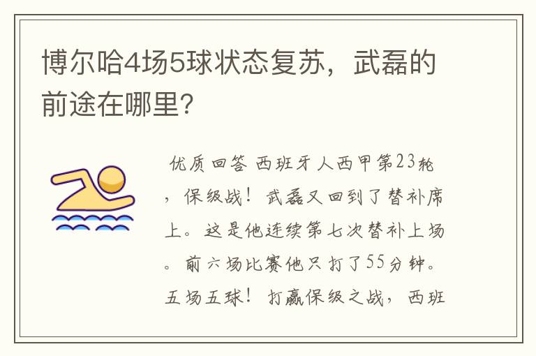 博尔哈4场5球状态复苏,武磊的前途在哪里?