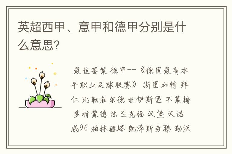 英超西甲、意甲和德甲分别是什么意思?