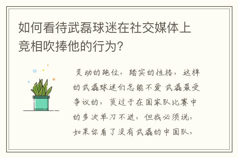 如何看待武磊球迷在社交媒体上竞相吹捧他的行为?