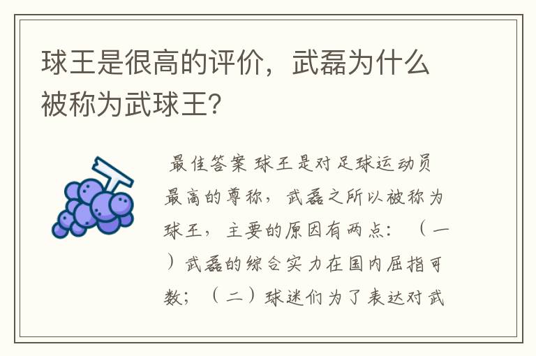 球王是很高的评价,武磊为什么被称为武球王?