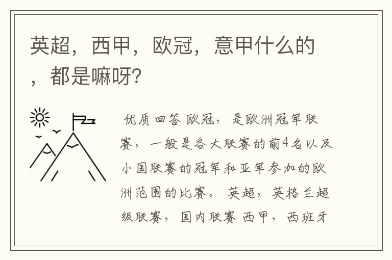 英超,西甲,欧冠,意甲什么的,都是嘛呀?
