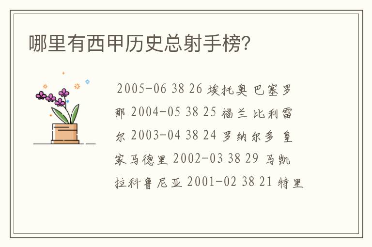 哪里有西甲历史总射手榜?