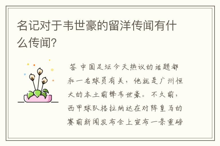 名记对于韦世豪的留洋传闻有什么传闻?