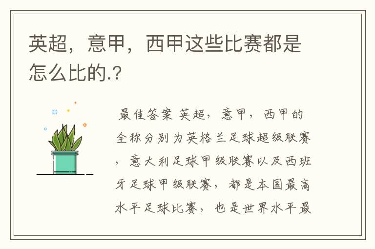 英超,意甲,西甲这些比赛都是怎么比的.?