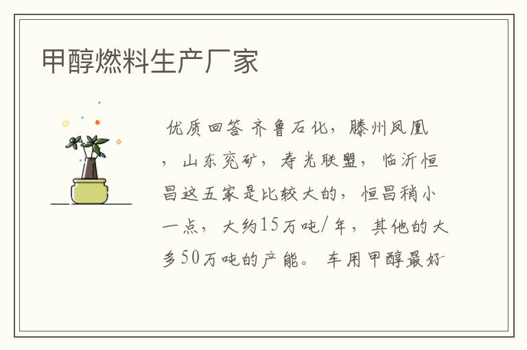 甲醇燃料生产厂家