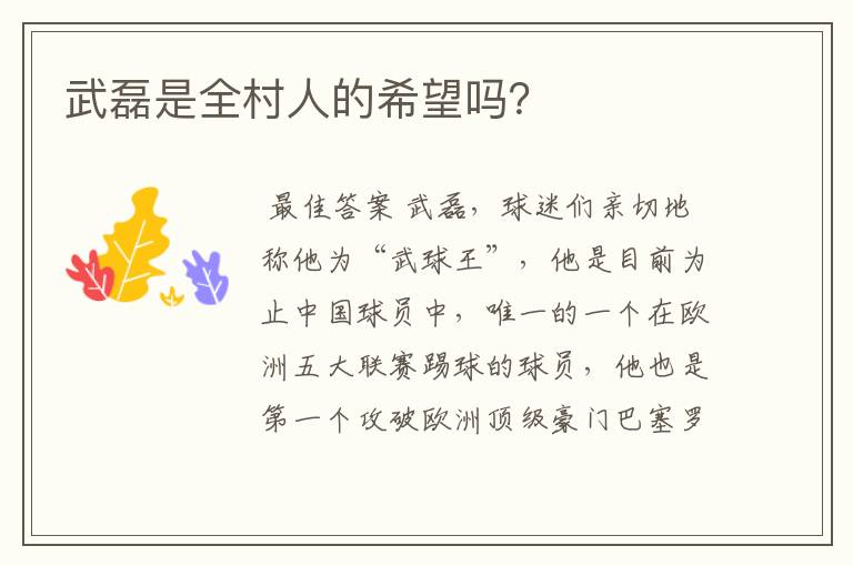 武磊是全村人的希望吗?