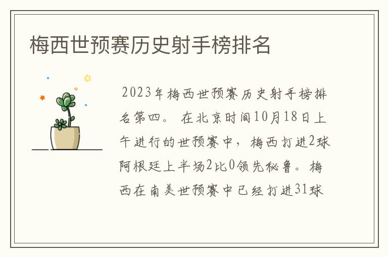 梅西世预赛历史射手榜排名