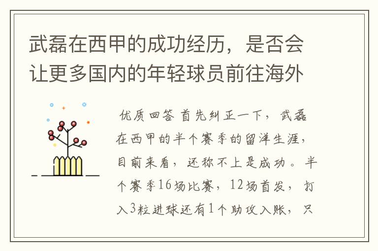 武磊在西甲的成功经历,是否会让更多国内的年轻球员前往海外踢球呢?
