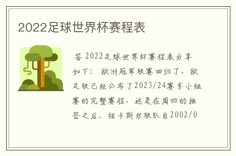 2022足球世界杯赛程表
