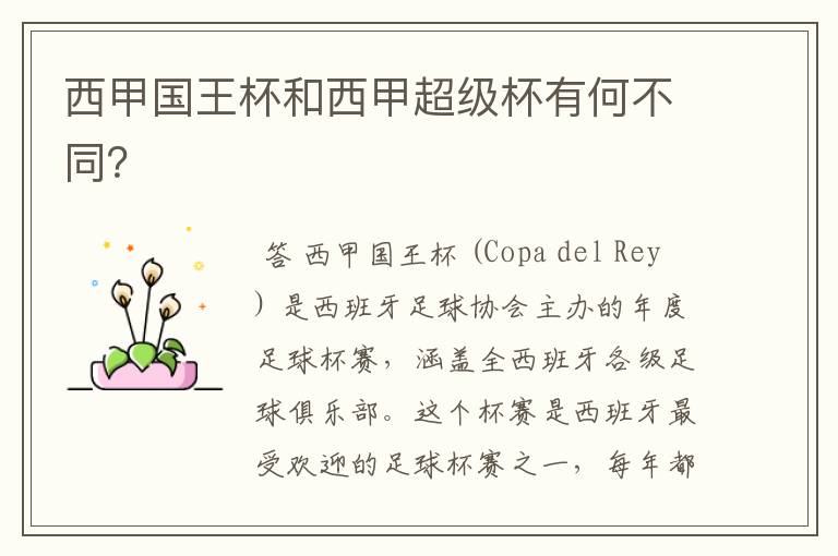 西甲国王杯和西甲超级杯有何不同?