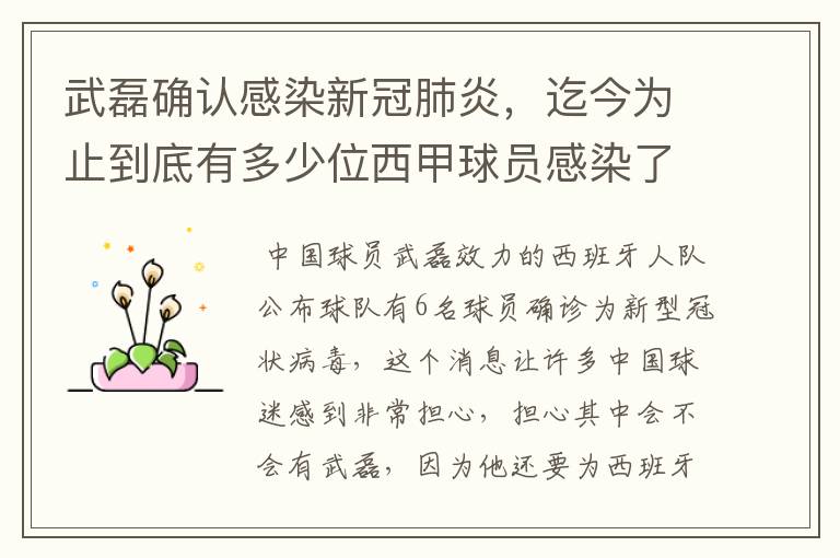 武磊确认感染新冠肺炎,迄今为止到底有多少位西甲球员感染了新冠病毒?