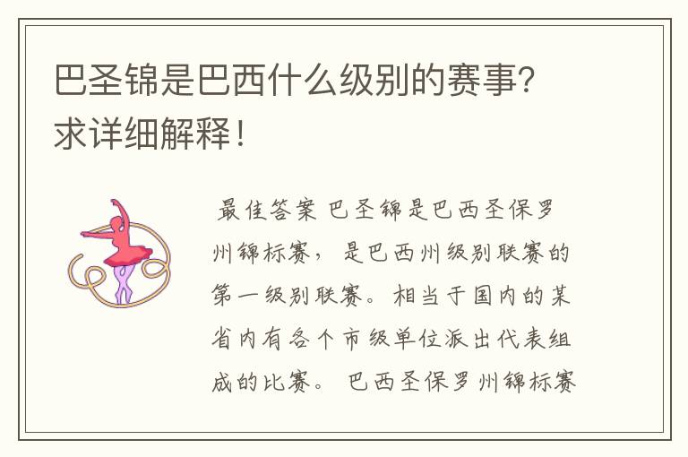 巴圣锦是巴西什么级别的赛事?求详细解释!