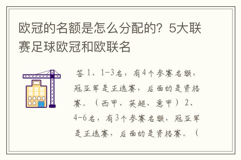 欧冠的名额是怎么分配的?5大联赛足球欧冠和欧联名