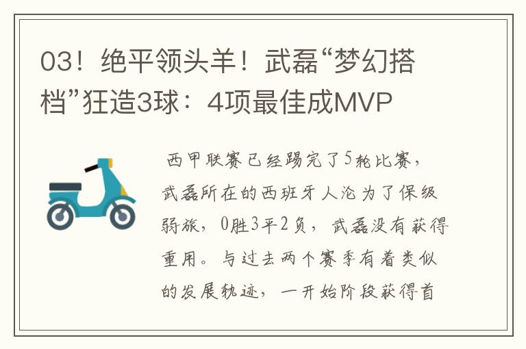 03!绝平领头羊!武磊“梦幻搭档”狂造3球:4项最佳成MVP