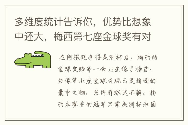 多维度统计告诉你,优势比想象中还大,梅西第七座金球奖有对手吗?