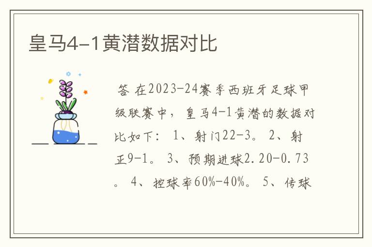 皇马4-1黄潜数据对比