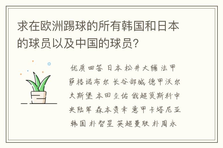 求在欧洲踢球的所有韩国和日本的球员以及中国的球员?