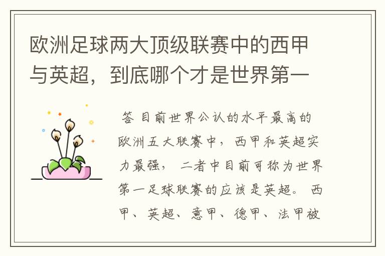 欧洲足球两大顶级联赛中的西甲与英超,到底哪个才是世界第一足球联赛?