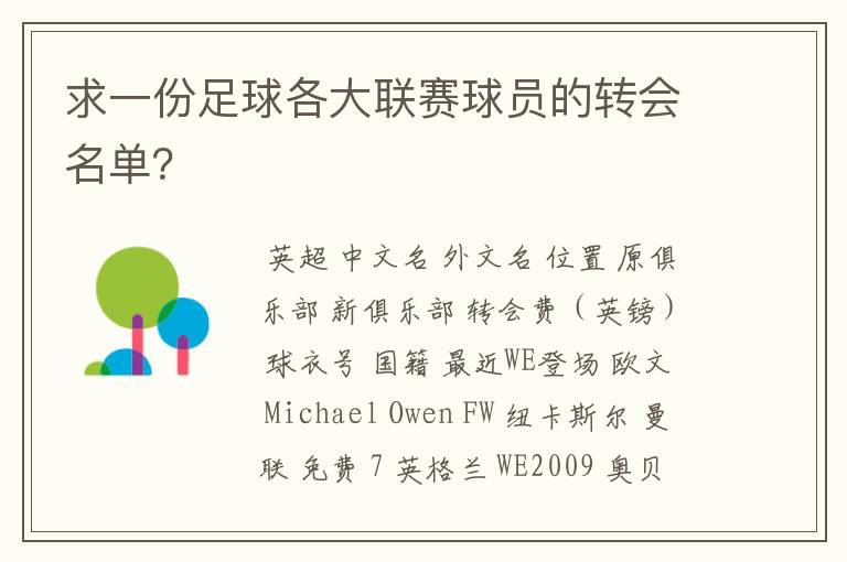 求一份足球各大联赛球员的转会名单?