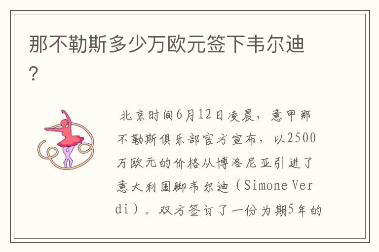 那不勒斯多少万欧元签下韦尔迪?