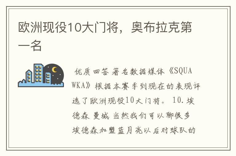 欧洲现役10大门将,奥布拉克第一名