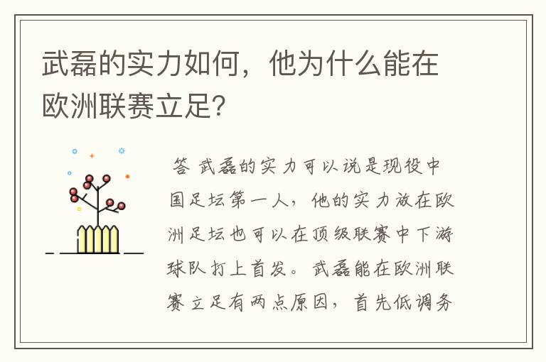 武磊的实力如何,他为什么能在欧洲联赛立足?