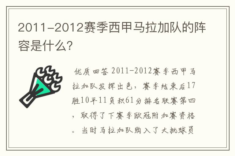 2011-2012赛季西甲马拉加队的阵容是什么?