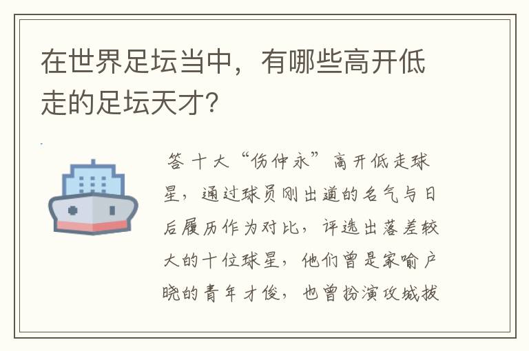 在世界足坛当中,有哪些高开低走的足坛天才?