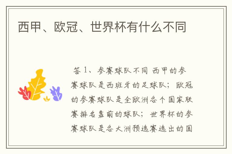 西甲、欧冠、世界杯有什么不同