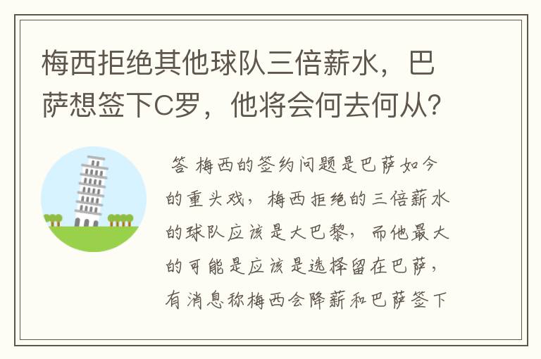 梅西拒绝其他球队三倍薪水,巴萨想签下C罗,他将会何去何从?