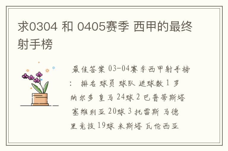 求0304 和 0405赛季 西甲的最终射手榜
