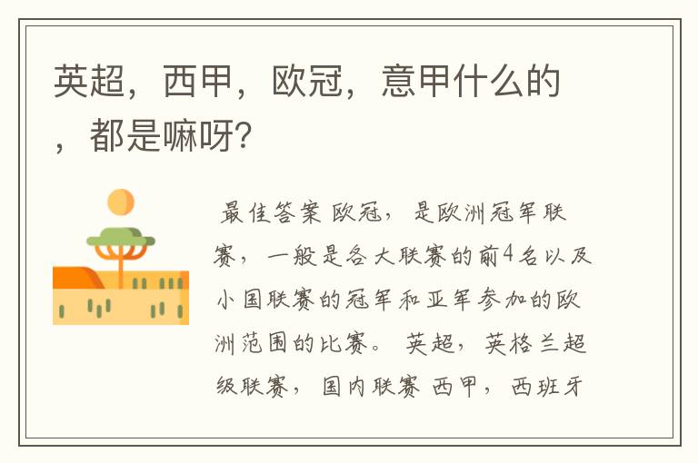 英超,西甲,欧冠,意甲什么的,都是嘛呀?
