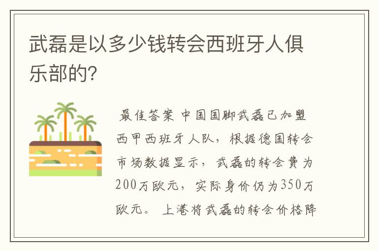 武磊是以多少钱转会西班牙人俱乐部的?