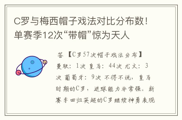 C罗与梅西帽子戏法对比分布数!单赛季12次“带帽”惊为天人