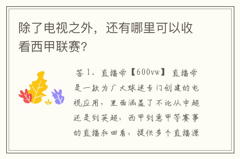 除了电视之外,还有哪里可以收看西甲联赛?