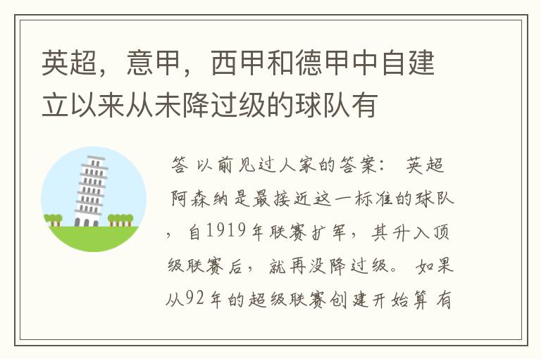 英超,意甲,西甲和德甲中自建立以来从未降过级的球队有