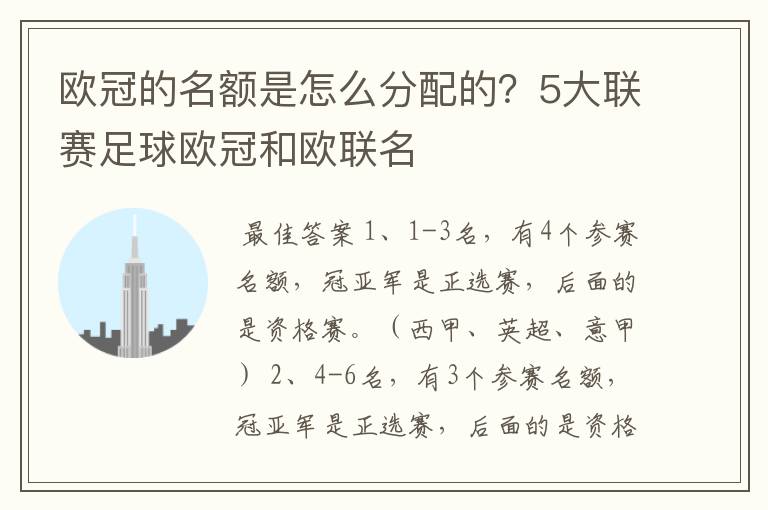 欧冠的名额是怎么分配的?5大联赛足球欧冠和欧联名