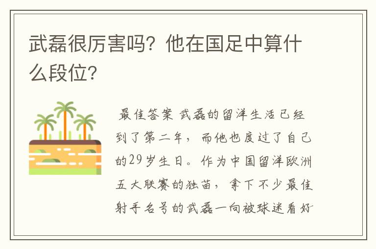 武磊很厉害吗?他在国足中算什么段位?