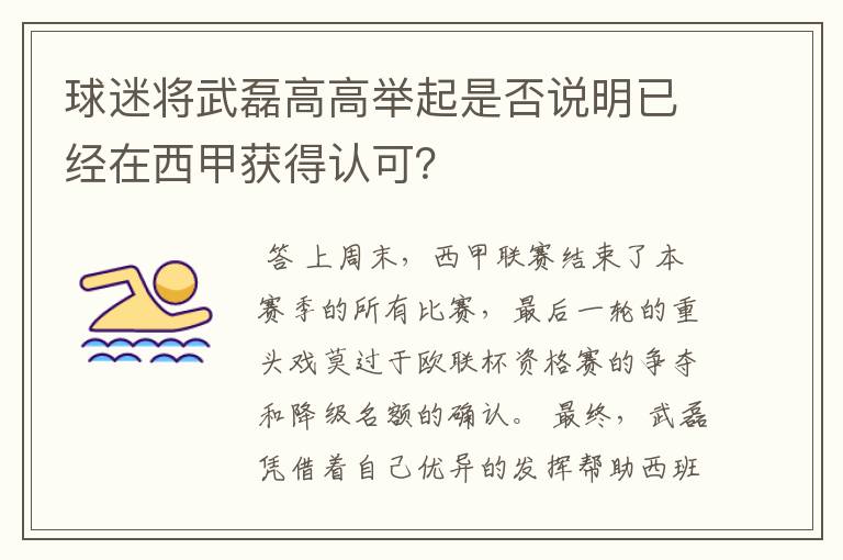球迷将武磊高高举起是否说明已经在西甲获得认可?