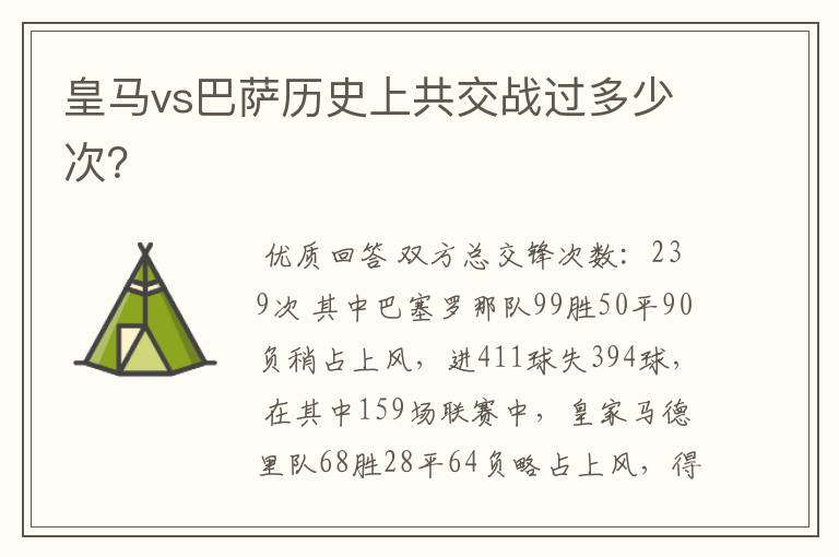 皇马vs巴萨历史上共交战过多少次?