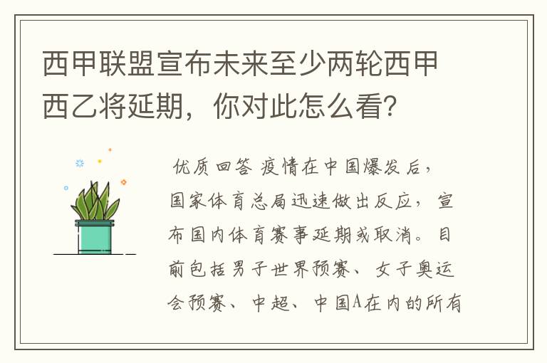 西甲联盟宣布未来至少两轮西甲西乙将延期,你对此怎么看?
