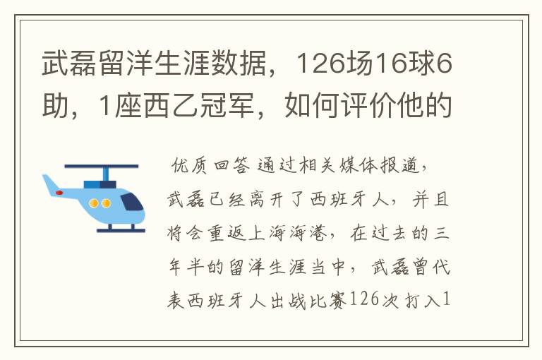 武磊留洋生涯数据,126场16球6助,1座西乙冠军,如何评价他的表现?