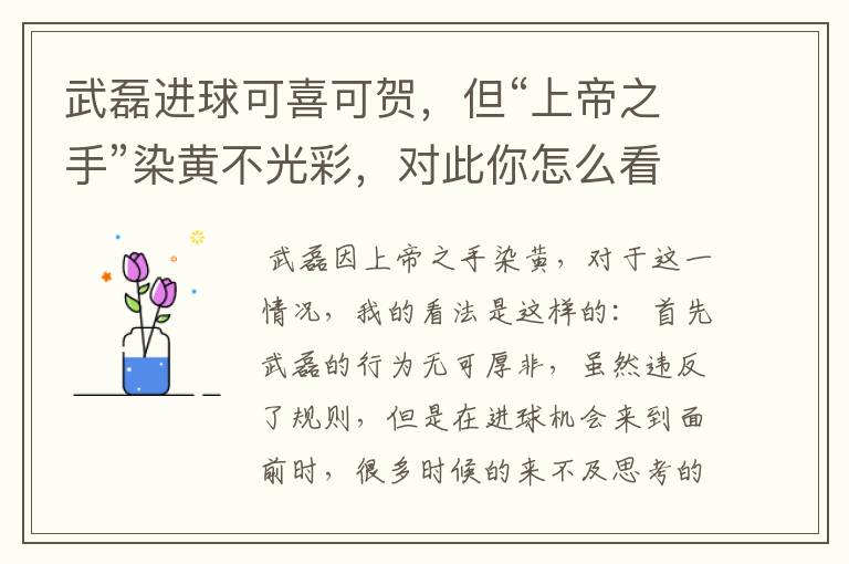 武磊进球可喜可贺,但“上帝之手”染黄不光彩,对此你怎么看?