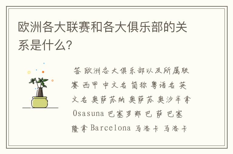 欧洲各大联赛和各大俱乐部的关系是什么?