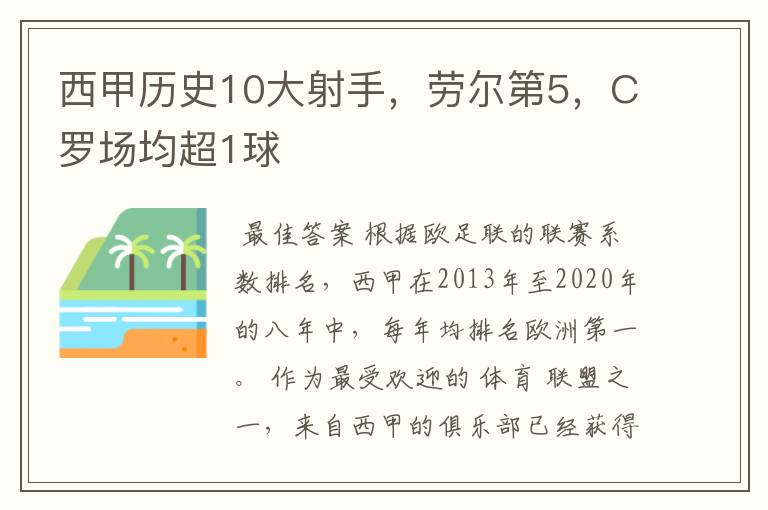 西甲历史10大射手,劳尔第5,C罗场均超1球