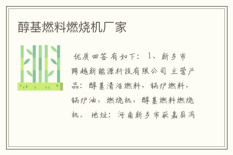 醇基燃料燃烧机厂家